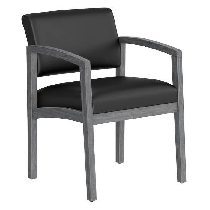 Performance 1700 NEWPORT GRAY WOOD GUEST CHAIR- Black Bonded Leather