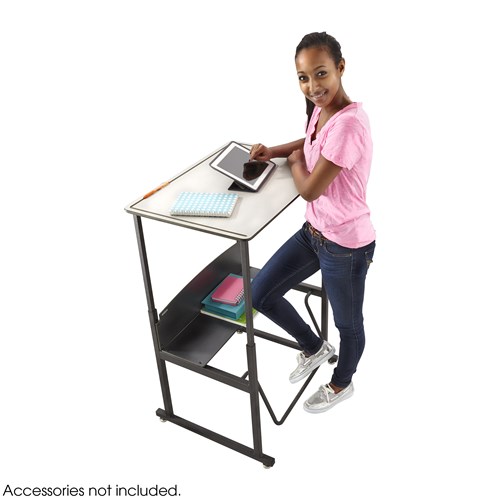 AlphaBetter® Adjustable-Height Stand-Up Desk, 28 x 20" Standard Top, Book Box and Swinging Footrest Bar