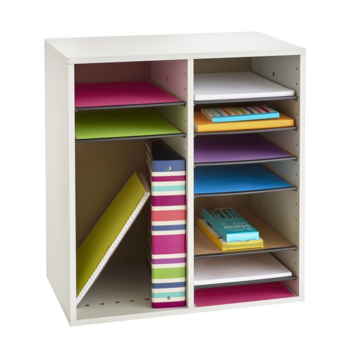 Wood Adjustable Literature Organizer, 16 Compartment