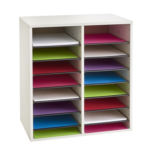 Wood Adjustable Literature Organizer, 16 Compartment