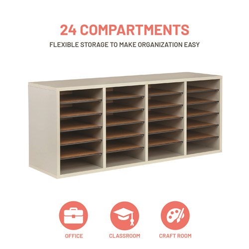 Wood Adjustable Literature Organizer, 24 Compartment