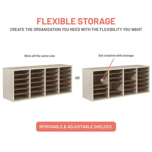 Wood Adjustable Literature Organizer, 24 Compartment
