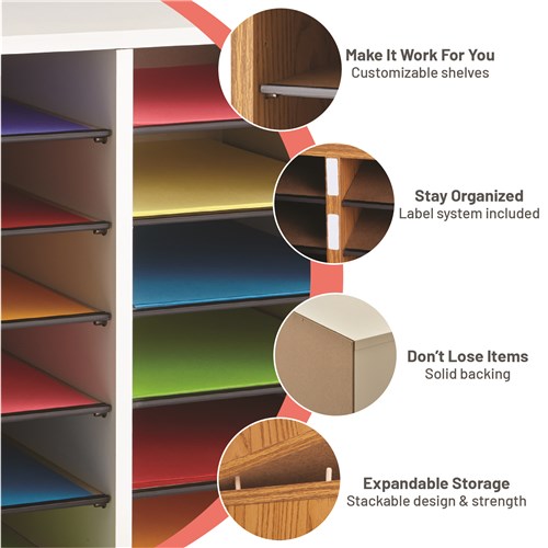 Wood Adjustable Literature Organizer, 24 Compartment