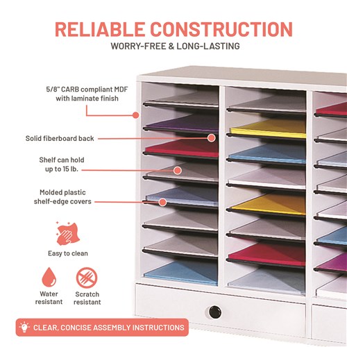 Wood Adjustable Literature Organizer, 32 Compartment w. Drawer