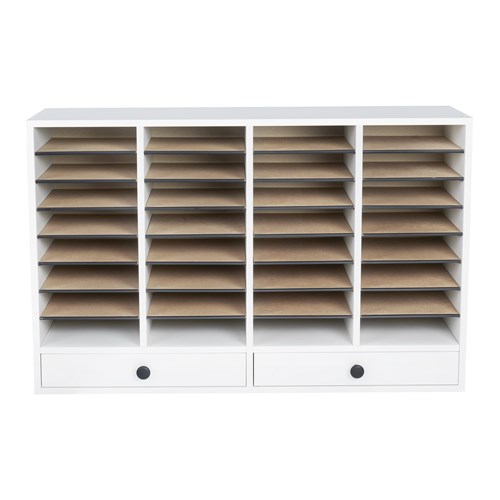 Wood Adjustable Literature Organizer, 32 Compartment w. Drawer