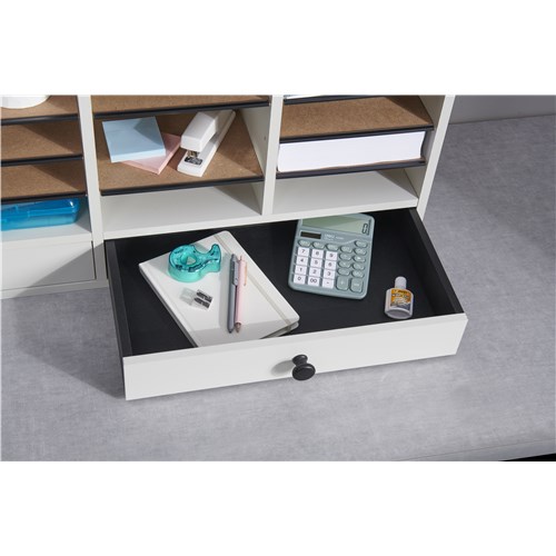 Wood Adjustable Literature Organizer, 32 Compartment w. Drawer
