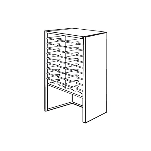 Mailflow Systems Sorter, Closed Back w/ 9" Elevation; 14 Sorting Pockets 15”D without Plexi Doors