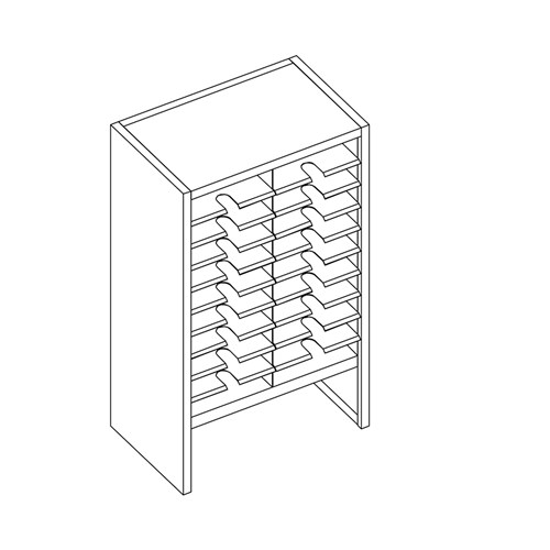 Mailflow Systems Sorter, Closed Back w/ 8" Elevation; 20 Sorting Pockets 15”D without Plexi Doors