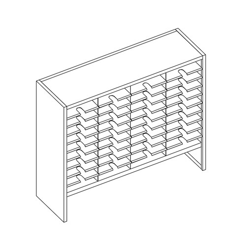 Mailflow Systems Sorter, Closed Back w/ 8" Elevation; 40 Sorting Pockets 15”D without Plexi Doors