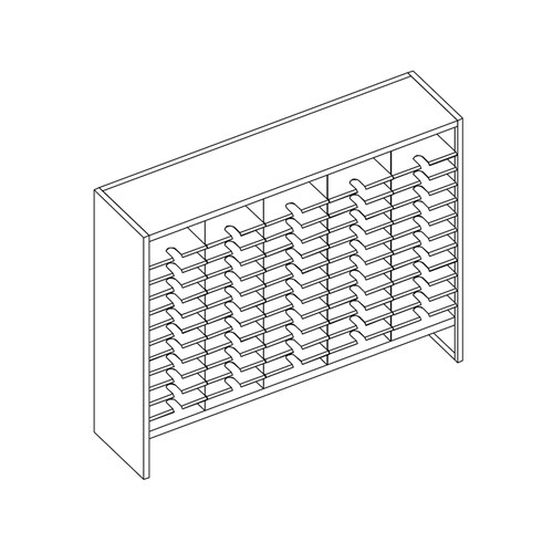 Mailflow Systems Sorter, Closed Back w/ 7" Elevation; 60 Sorting Pockets 15”D without Plexi Doors